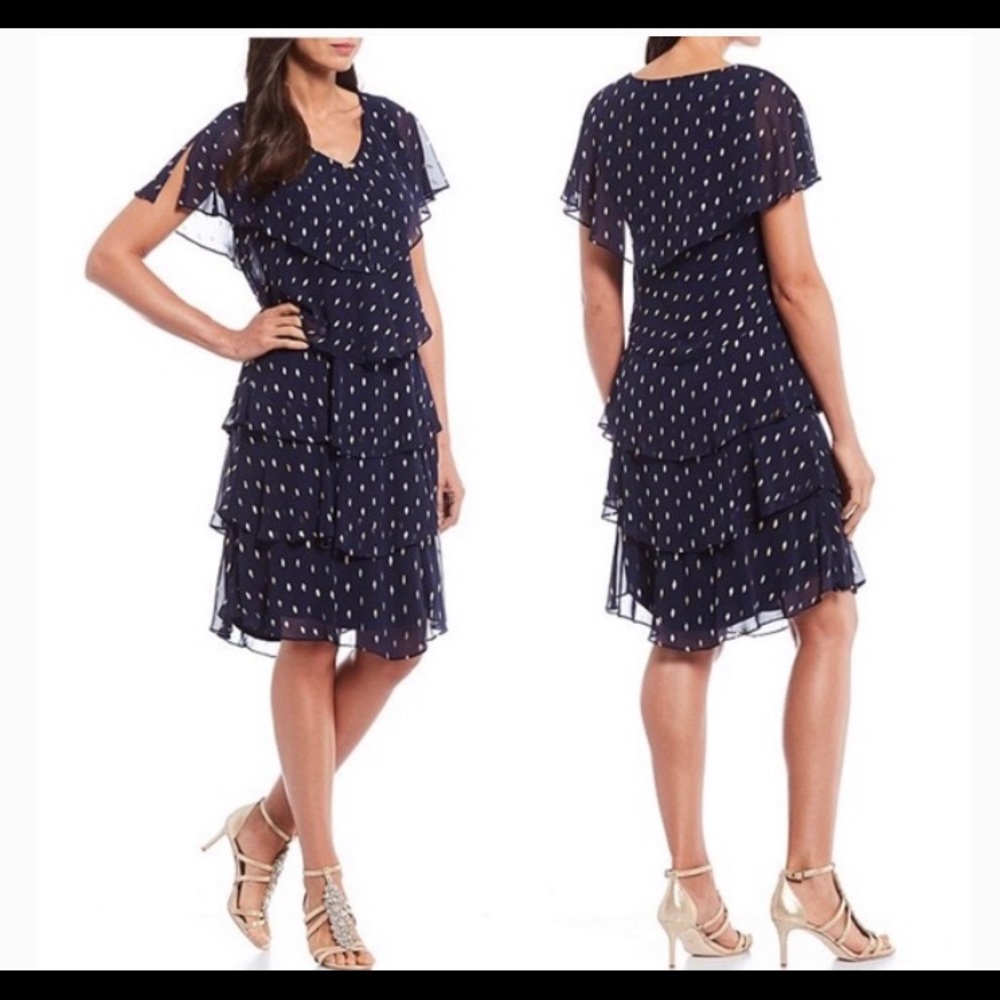 Pebble Crepe Tiered Cape Dress